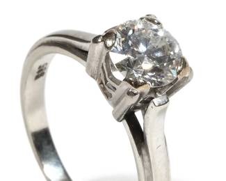 1.65CT OLD EUROPEAN BRILLIANT CUT DIAMOND RING | Designed as a central Old European Brilliant cut diamond (7.47 - 7.52 x 4.67 mm). G-H color, VVS2, prong set in a 14k white gold ring with an openwork chevron pattern head size 9, total weight 5.1g
