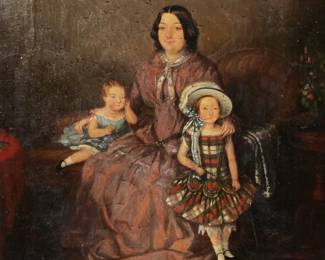 JEAN HENRY QUINTIN (AMERICAN, 19TH CENTURY) | Genre scene family portrait with toys
Signed and dated 1855. Oil on canvas. 24 x 19 in. (stretcher)
In a gilt openwork frame - w. 25 x h. 30 in. (frame)