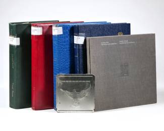 (5pc) CANADIAN STAMP COLLECTION | A large collection of stamps from Canada housed in four albums, stamps from the 1940s and later, including Special Delivery Expres Air stamps and Yukon Airways, 2 pages of 1950s Canadian stamps, and many contemporary stamps; plus Canada Post The Millennium Collection, pub. Canada Post Corporation, 2000 - l. 9 x w. 2.25 x h. 12 in. (largest album)
