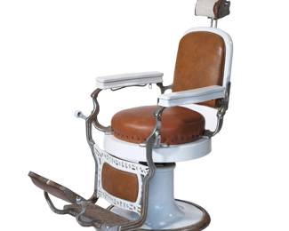 KOKEN ROUND SEAT ANTIQUE BARBERS CHAIR (2 OF 2) | c. 1910, one of a matched pair. 