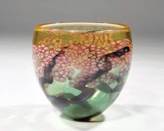 ROBERT HELD (B. 1943) ART GLASS CHERRY BLOSSOM BOWL | Ed. 140/250 - h. 8 x dia. 8.5 in.