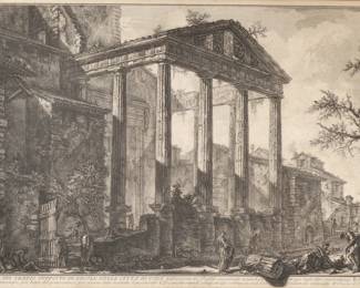 PIRANESI (GIOVANNI BATTISTA) ANTICHITA DI CORA | "Ruins of the supposed Temple of Hercules in the City of Cora". Etching Print on Paper. 18 x 25 in. sight. Captioned in Italian on lower margin - l. 36 x w. 26.5 in. (Frame)