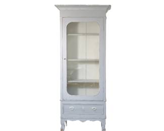 PIERRE DEUX HUTCH | Light blue painted glass door hutch having 4 shelves over small drawer - l. 36 x w. 20 x h. 82 in.