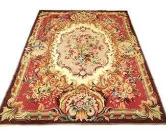 NEEDLEPOINT RUG | Probably Stark, with pattern of flowers in reserves - l. 10 x w. 7.75 ft.