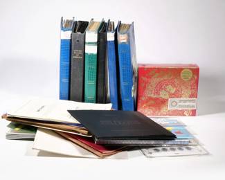 LARGE U.S. STAMP COLLECTION | A large collection of assorted U.S. stamps, including many unused stamps and full sheets of contemporary stamps, including an album of "Decades" stamps, plus two albums of used stamps, pus books on stamp collecting, etc.