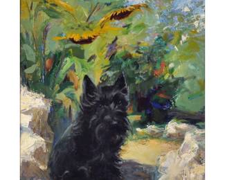 ALFRED RICHARD MITCHELL (1888-1972) "FALA" F.D.R.'S DOG | Portrait of Fala, President Franklin D. Roosevelt's Dog. Oil on canvas. 24 x 20 in., stretcher
signed lower left

