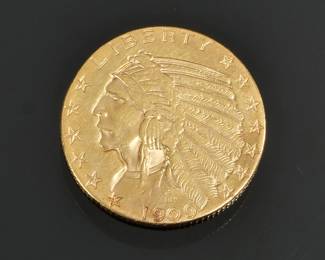 1909 INDIAN HEAD FIVE DOLLAR GOLD COIN | 1909 five dollar gold piece is very good gradeable condition8.3g
