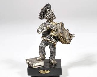 FRANK MEISLER (ISRAELI, 1925-2018), MIXED METAL SCULPTURE | Orchestra Accordionist 
Jewish Klezmer articulating musician sculpture 
Mixed metals, figure on a rotating marble base - l. 3.5 x w. 3 x h. 7 in.
