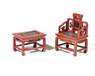 (2pc) NATASHA MINIATURE CHINOISERIE CHAIR & TABLE 
