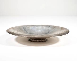 HAMMERED SILVER BOWL | Designed as a low form bowl tested to silver, with unidentified hallmark, dia. 12 in., 12.88 ozt - dia. 11.75 in.