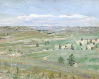 ELBRIDGE AYER BURBANK (AMERICAN, 1858-1949) | Landscape. Oil on board. 6 x 8 in. Signed lower right "E. A. Burbank", unframed

