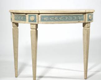 PIERRE DEUX HALF TABLE | Wooden PIERRE DUEX table with some wood chipping but in good condition. - l. 42 x w. 21-1/2 x h. 33-1/2 in.