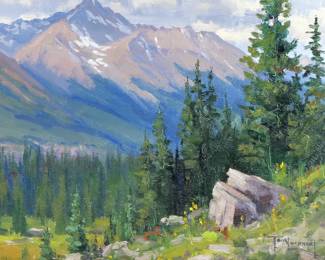 TOM LOCKHART (AMERICAN, B. 1954) | Rain Clouds Forming Over Wilson Peak. Oil on the artist's board
11 x 14 in. board. Signed lower right, signed and titled on verso, in a gilt cove frame - l. 20.5 x h. 17.5 in. (frame)
