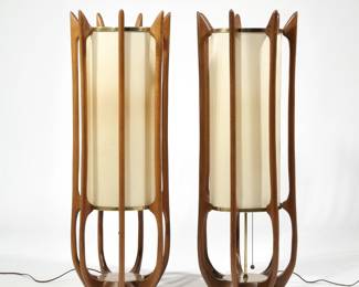 PAIR MODELINE MID CENTURY LAMPS | Of large size - h. 38.5 x dia. 14 in.

