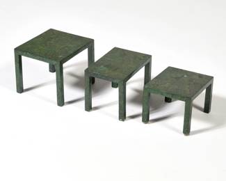 (3pc) MINIATURE NESTING TABLES | Signed with conjoined initials "LC" - l. 2.25 x h. 1.75 in. (largest)
