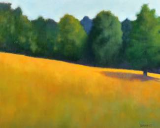 JOAN DIAMANT (AMERICAN, 1924-2015) | Slanting Light. Oil on masonite. 12 x 16 in., board. Signed lower left, titled on verso, in a gilt frame - l. 20 x h. 16 in (frame)

