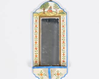 ROSEMARIE TORRE MINIATURE MIRROR | Hand-painted mirror with shelf, signed and dated 1980 on verso - w. 1.75 x h. 4 in.