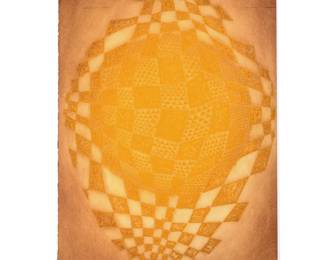 ARTHUR LUIS PIZA (1928-2017) | Anamorphose, 1978 . Intaglio colored etching. 25 x 18 in., sheet
pencil signed lower right and numbered XII/XII
titled and dated on verso, from an edition of 12, acrylic frame - l. 18.25 x h. 25.25 in.