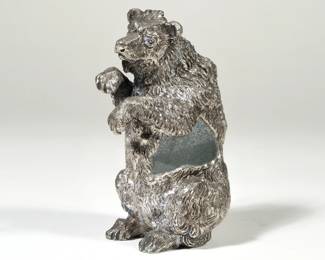 GABRIELLA CRESPI (ITALIAN, 1922-2017) | Orso [bear]. Silvered bronze and glass. Signed on the bottom - l. 4.5 x w. 3 x h. 5.5 in.
