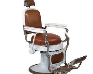 KOKEN ROUND SEAT ANTIQUE BARBERS CHAIR (1 OF 2) | c. 1910, one of a matched pair - l. 44 x w. 28 x h. 47.75 in.