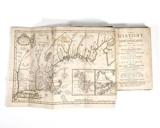 (2pc) [C. 1747 SECOND EDITION] HISTORY OF NEW ENGLAND | ANIEL NEAL, A.M. // Second Edition, 1747 // with fold out map. Containing an Impartial Account of the Civil and Ecclesiastical Affairs of the country to the year of our lord 1700, to which is added, the PRESENT STATE of New-England, with a New and Accurate map of the country and an APPENDIX containing their Present Charter, their Ecclesiastical Discipline, and their Municipal Laws / In Two Volumes. Printed for A. Ward in Little-Britain; T. Longman and T. Shewell, in paternoster-row; J. Oswald, in the Poultry; A. Millar, in the Strand; and J. Brackstone, in Cornhill - w. 5.5 x h. 8.25 in.
