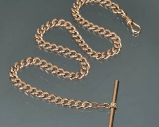 14K GOLD WATCH FOB CHAIN | 14k yellow gold chain link watch fob, marked 14k inside the clasp; 23.8g - l. 13.75 in.
