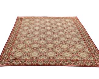 STARK FRENCH NEEDLEPOINT CARPET | Overall red and beige pattern - l. 170 x w. 135 in.