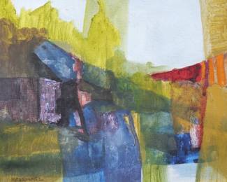 ROBERT MOSKOWITZ (AMERICAN, B. 1935) | Untitled Abstract. Oil on Canvas fragment. 8.75 x 9.75 canvas. Signed lower left. Framed under glass - w. 16.5 x h. 15.75 in. (frame)
