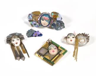 (4pc) VINTAGE WENDY GELL JEWELRY | Including pins with faces, etc.
