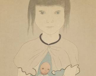 LEONARD TSUGUHARU FOUJITA (JAPANESE/FRENCH, 1886-1968) | Girl with doll
Print on paper. h. 16.5 x 10 in. sight. Signed lower right
 - w. 16.25 x h. 22.75 in. (frame)
