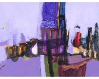 ROBERT MOSKOWITZ (AMERICAN, B. 1935) | Untitled. Oil on canvas. 8.25 x 11 in. Canvas signed lower left framed under glass - w. 19.5 x h. 16.5 in. (frame)
