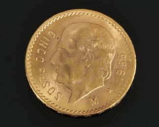 1955 CINCO PESOS MEXICAN GOLD COIN | 4.1g - dia. 1/2 in.