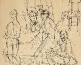 MID CENTURY FIGURAL PEN & INK DRAWING | Signed "Cosia" (?) and dated 68 lower left; sight 10.5 x 8.25 in. - w. 12 x h. 14 in. (frame)