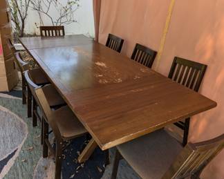 Wood table with folding chairs - great for entertaining, easy storage! Extra seating for family and friends gatherings. Think holidays! 