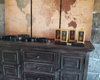 Lakers bobbleheads, master bedroom dresser