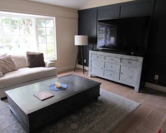 Coffee table, credenza , 65 in LG Nano TV has a great picture (smart TV newer). Lamp shown has sold!