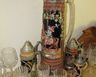 A variety of German beer steins