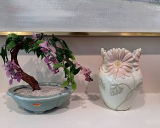 Vintage bonsai sculpture, Lenox vase