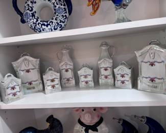 Antique German lusterware porcelain kitchen canisters