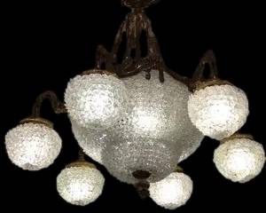 White Glass Floral Brass Chandelier 34w x 32h