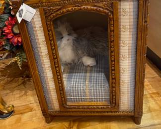 Antique Dog Cat House, hand carved fruitwood, measuring 26"h x 18"w x 19"d