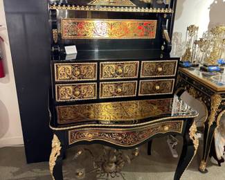 Ornate Boulle Secretary Desk 39l x 25w x 65h