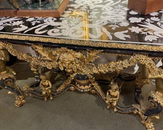 19th C French Style Stone Inlay Table 55l x 30w x 33.5h