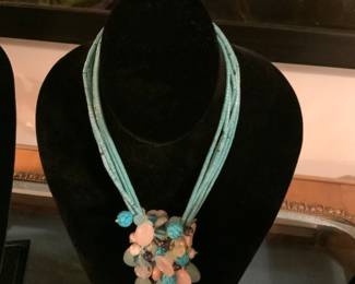 Jackie Jones Turquoise Rose Quartz Chalcedony Multi Stone Necklace