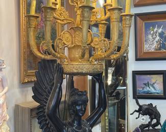 French Style Malachite Veneer Base Torchieres 15 light Candelabras 91h x 25w x 26d