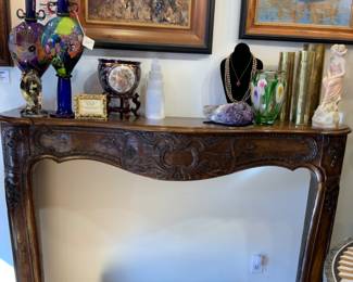 Antique Maple Mantle measuring 67w x 49h x 17d with a 52 opening