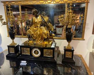 Rare Gild Bronze 19th C. French Auguste Lemaire signed Clock Set  Clock and Statue measure 25"l x 11"w x 32"h.  Candelabras measure 15"l x 8"w x 34"h each
