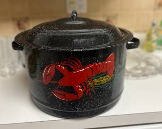 Adorable, kitschy, enormous enamelware lobster pot.  Adorable.   