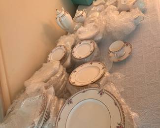 This is the Wedgewood Markham service for 16. Available for pre-sale. $300.00, coffee pot-sugar-creamer $75.00. 