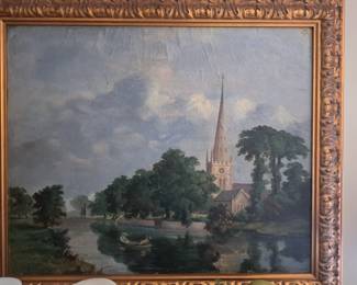 Antique Original Oil painting signed J. Simpson dated 1857 (may be Stratford on Avon)